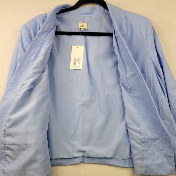 A New Day Womens Cropped Linen Blend Blazer One Button Closure Light Blue 1X - Picture 6 of 9